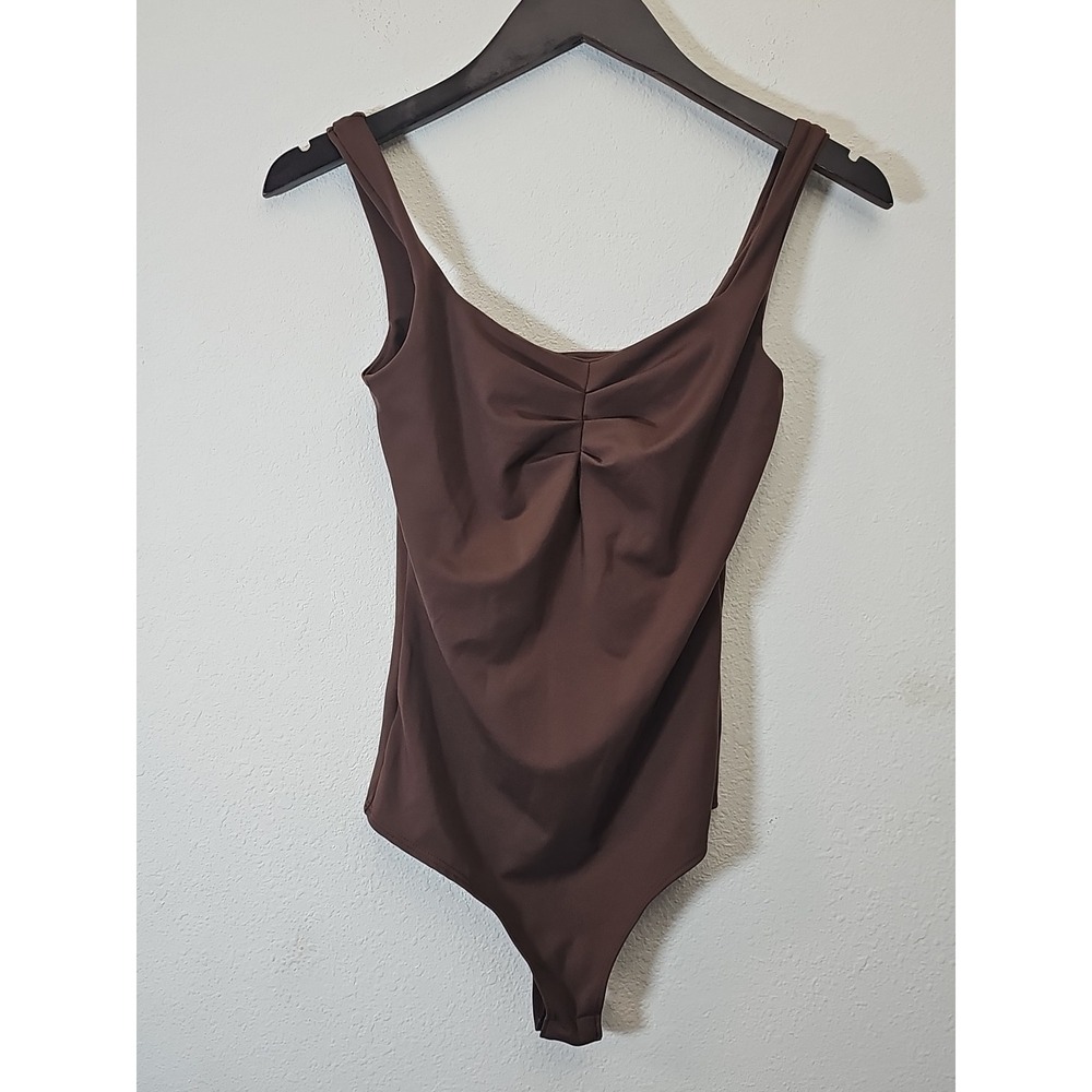 Gaze Women's Chocolate Brown Ruched Sleeveless Bodysuit Size XS‎